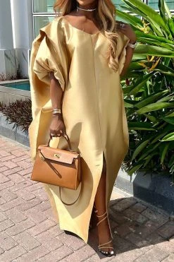 Solid Color Glamorous High Split Maxi Dress