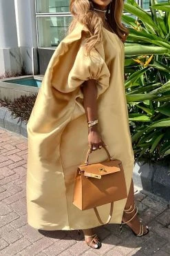 Solid Color Glamorous High Split Maxi Dress -Clothing-PrettyTina HP2306077 YE 4