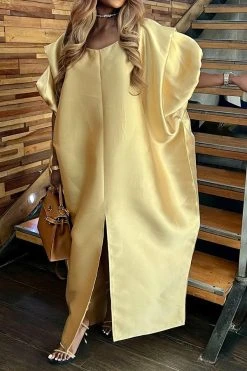 Solid Color Glamorous High Split Maxi Dress -Clothing-PrettyTina HP2306077 YE 5