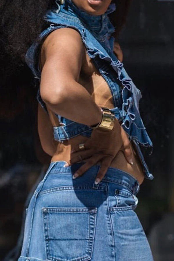 Whimsical Ruffle Bandage Denim Camisole 3 Whimsical Ruffle Bandage Denim Camisole - Image 3