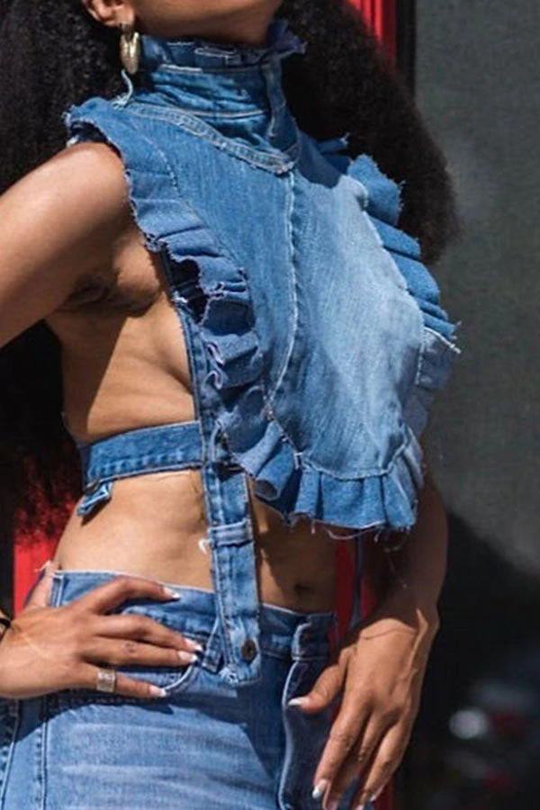 Whimsical Ruffle Bandage Denim Camisole 4 Whimsical Ruffle Bandage Denim Camisole - Image 4