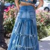 Hyperbolic Patchwork Tiered Ruffle Denim Skirt