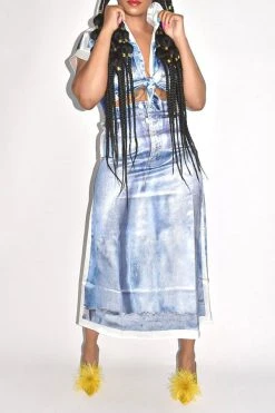 Denim Print Patchwork Unique Skirt Suit -Clothing-PrettyTina HP2306282 RT 3