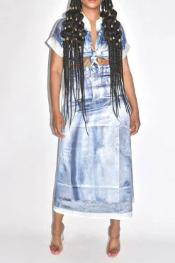 Denim Print Patchwork Unique Skirt Suit -Clothing-PrettyTina HP2306282 RT 4