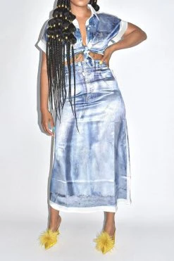 Denim Print Patchwork Unique Skirt Suit -Clothing-PrettyTina HP2306282 RT 5