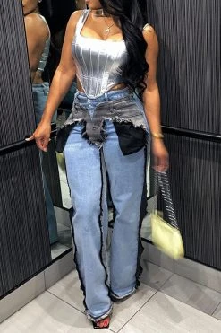 Hit Color Patchwork Hippy Tassel Jeans -Clothing-PrettyTina HP2307121 BL 4