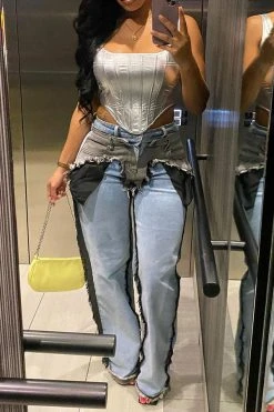 Hit Color Patchwork Hippy Tassel Jeans -Clothing-PrettyTina HP2307121 BL 5