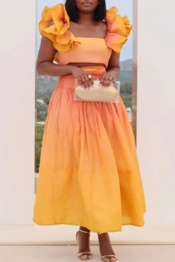 Stringy Selvedge Shoulder Romantic Gradient Skirt Suit