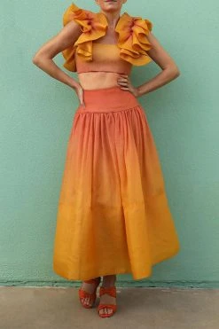 Stringy Selvedge Shoulder Romantic Gradient Skirt Suit -Clothing-PrettyTina HP2307202 OR 4