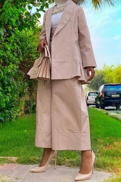 Solid Color Shawl Collar Feminine Wide Leg Pant Suit -Clothing-PrettyTina HP2308238 KH 3