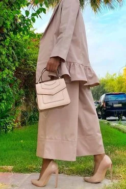 Solid Color Shawl Collar Feminine Wide Leg Pant Suit -Clothing-PrettyTina HP2308238 KH 4