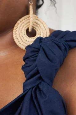 Color Block Smart Knotted Denim Mini Dress -Clothing-PrettyTina HP2308301 BL 5