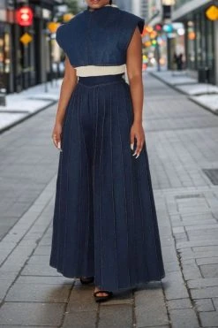 Solid Color Versatile Pleated Wide Leg Jeans -Clothing-PrettyTina HP2308307 NB 5